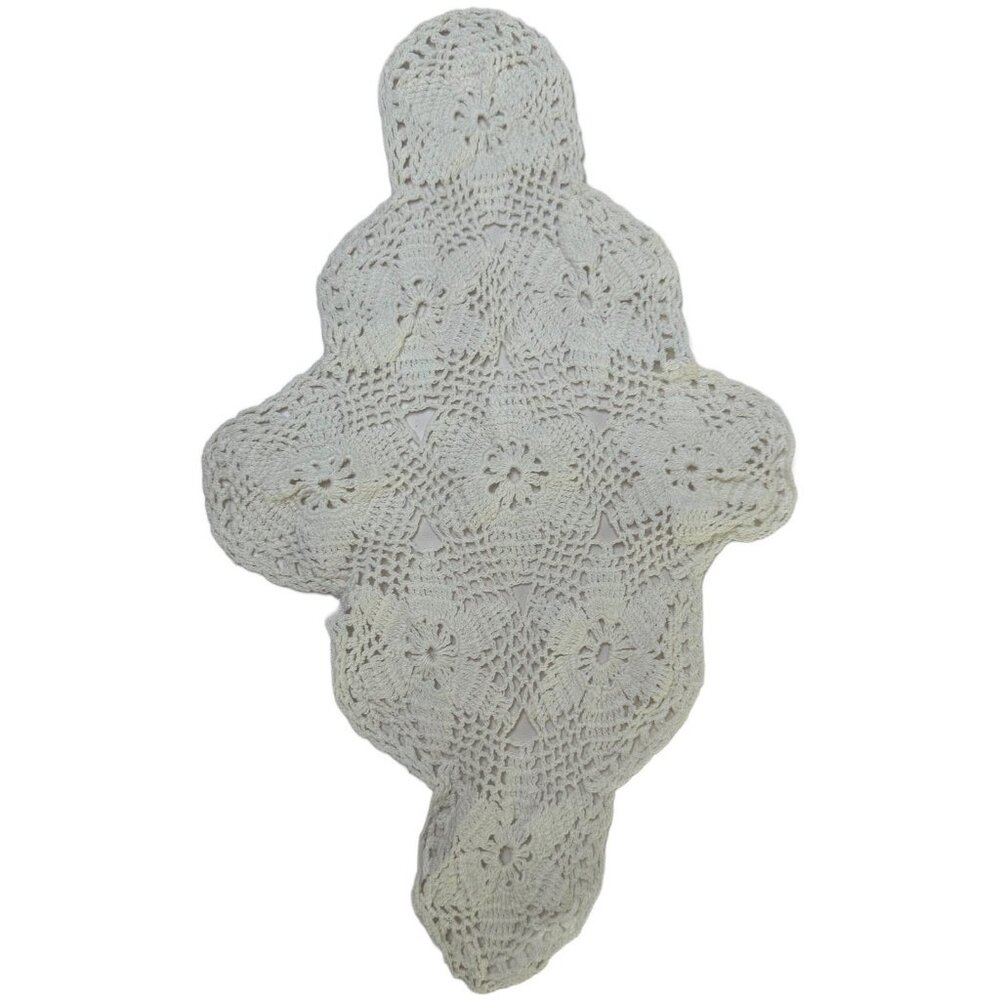 Vintage French Handmade Crochet Ivory Rhombus Napkin cotton 12”x8”